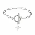 Close-up detail of stainless steel four-pointed star pendant on paperclip chain - Four-Pointed Star Pendant with OT Clasp Paperclip Chain / Steel