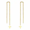 Macro view of elegant gold stainless steel four-pointed star long chain threader earrings - Four-Pointed Star Pendant Ear Threader / Gold