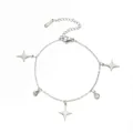 Detail shot of stainless steel bracelet with four-pointed star and crystal charms - 3 Four-Pointed Star Pendants with Single Chain / Steel
