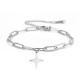 Detailed view of stainless steel paperclip chain bracelet with star pendant - Four-Pointed Star Pendant with Single Chain / Steel