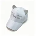 Light gray baseball cap featuring sparkling rhinestone cat ears and whiskers design pattern - Gray / Adult Size Adjustable 58cm Hood Circumference