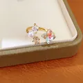 Elegant gold open ring with iridescent flower, pearl and zircon for women - Gold