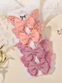 Set of 4 glitter butterfly hair clips with pink and peach ribbon bows for toddler girls - Pink Combo
