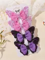 Beautiful 4-piece glitter butterfly hair clip set for kids featuring pink and purple ribbon bows - Pink Purple Combo