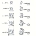 Set aus Zirkonia-Ohrsteckern im Prinzessschliff in verschiedenen Größen von 3 bis 7 mm - 4-Klauen-Quadrat-Stil / 5 Paar Set (3-7mm) / Weißgold