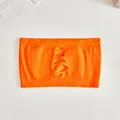 Vibrant bright orange seamless ribbed tube top featuring sexy front hollow-out design - Orange