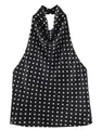 Elegante top a cavezza da donna in raso a pois neri e bianchi con finitura lucida - Pois Bianchi / XS