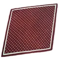 Detailed close-up of a pleated burgundy satin square scarf with white polka dot pattern. - Polka Dot - Burgundy / Wrinkled Silk Scarf