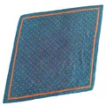 Macro view of blue pleated satin scarf featuring vibrant orange polka dot patterns - Polka Dots - Kong Lan / Wrinkled Silk Scarf