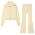 Ensemble de survêtement crème deux pièces avec veste à fermeture éclair et pantalon évasé - Ensemble Jaune