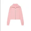 Détail d'une veste en polaire rose zippée avec col à revers et poignets - Haut Rose