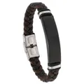 Pulsera de cuero PU trenzado con placa de acero inoxidable negro - Negro & Marrón + Accesorios Negros