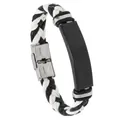 Pulsera trenzada de cuero PU blanco y negro para hombre con placa de acero inoxidable - Negro & Blanco + Accesorios Negros