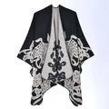 Retro ethnic jacquard knit shawl in black and white pattern for women - Black Paper-cut Butterfly / 130x150cm