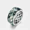 Bague en agate mousse naturelle avec argent S925 et motifs verts uniques - Bague Épaisse En Argent Et Platine (pierre Mousse 8*22 Mm) Rg024652 / US 7#