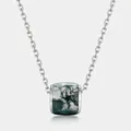 Collier en argent S925 avec pendentif cylindrique en agate mousse naturelle - Pendentif Avec Chaîne (pierre Mousse 10*13 Mm) Pd024653 / Collier en platine argenté épais