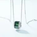 Élégant collier avec pendentif en agate mousse verte naturelle en argent sterling S925 pour femme - Collier (pierre Mousse 65*12 Mm) Nl019911 / Collier en platine argenté épais