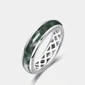 Bague élégante en argent sterling S925 avec incrustation naturelle de pierre d'agate mousse - Bague Épaisse En Argent Et Platine (pierre Mousse 3*22 Mm) Rg025245 / US 7#