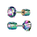Boucles d'oreilles punk en métal irisé arc-en-ciel avec oxydes de zirconium colorés - Zircone Arc-en-ciel (Pièce Unique) / 2mm / Arc-en-ciel