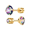 Boucles d'oreilles dorées élégantes avec pierres en zircone arc-en-ciel pour le piercing - Zircone Arc-en-ciel (Pièce Unique) / 2mm / Or