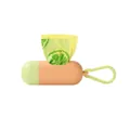 Capsule-shaped pet waste bag dispenser in orange and green with lime pattern bag. - Long Dispenser + Lime Scent Bags / 1 Roll (15 Bags/Roll) / Orange Green