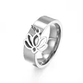 Polished silver stainless steel band ring featuring a delicate hanging lotus flower charm - Lotus Ring (Size 7) / Steel