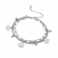 Zweistöckiges Edelstahlarmband mit Lotusblumenanhängern und Perlen, Silberton-Finish. - Zweilagiges Lotus-Armband / Stahlfarben