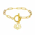 Elegantes goldfarbenes Edelstahl-Armband mit Büroklammerkette und hohlem Lotus-Anhänger - Lotus-Fußkettchen (OT-Verschluss) / Gold