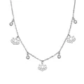 Halskette aus Edelstahl in Silber mit Lotusanhängern und funkelnden Kristallen - Lotus-Halskette (Mit Strasssteinen) / Stahlfarben