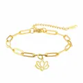 Goldenes Armband aus Edelstahl mit einem filigranen, hohlen Lotusblumen-Anhänger für Damen - Lotus-Fußkettchen (Mit Verlängerungskette) / Gold