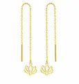 Elegante vergoldete Lotusblumen-Ohrhänger aus Edelstahl mit langer Kette für Damen und Mädchen - Lotus-Durchzieher-Ohrringe / Gold