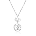 Edelstahl-Halskette in Silber mit hohlem Lotus-Anhänger und heiligem Om-Symbol. - Lotus-Halskette (Mit Om-Symbol) / Stahlfarben