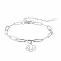 Elegantes silbernes Edelstahlarmband mit einem zarten, hohlen Lotusblumen-Anhänger. - Lotus-Fußkettchen (Mit Verlängerungskette) / Stahlfarben