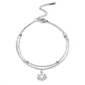 Zweilagiges Lotus-Anhänger-Armband aus Edelstahl in Silberfarbe für Damen Schmuck - Zweilagiges Lotus-Fußkettchen / Stahlfarben