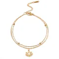 Eleganter vergoldeter Edelstahlarmband zweilagig mit Lotusblüten-Anhänger für Damen - Zweilagiges Lotus-Fußkettchen / Gold