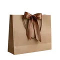 Elegant brown kraft paper gift bag featuring a large decorative satin ribbon bow - Horizontal Ribbon Style / XS (19x15x7cm) / Kraft Paper Color