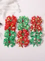 Festive Christmas hair bows set featuring snowman and tree prints for young girls - Multicolor Style 12C