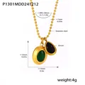 Detailansicht der 18K vergoldeten Edelstahlkette mit Anhänger aus Zirkonia-Tropfen - P1301 – Halskette Aus Goldgrün-schwarzem Zirkonia