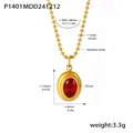 Collier chaîne à billes en acier inoxydable doré avec pendentif ovale en zircon rouge - P1401 - Collier En Zircon Rouge Doré