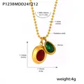 Collier en acier inoxydable doré avec pendentifs en zircon rouge et vert et dimensions - P1238 - Collier En Zircon Doré