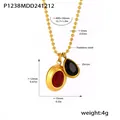 Goldene Edelstahl-Kugelkette mit roten und schwarzen Zirkonia-Anhängern - P1238 – Halskette Aus Gold Und Roten/schwarzen Zirkonia