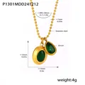 Vergoldete Edelstahl-Kugelhalskette mit grünen Zirkonia-Tropfenanhängern für Damen - P1301 - Goldene Bi-zirkon-halskette