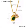 Halskette aus vergoldetem Edelstahl mit grünem Stein und Zirkon-Wassertropfen-Anhängern - P1301 – Halskette Aus Goldgrünen Und Weißen Zirkonia
