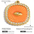 Waterproof orange evil eye stainless steel pendant with rhinestone border detail - Orange Evil Eye Wavy Edge Style (PJ93700A)