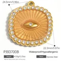 Waterproof gold-plated stainless steel evil eye pendant charm with sparkling crystal border - Gold Rays Evil Eye Style (PJ93700B)