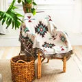 Couverture de style bohème avec des motifs géométriques colorés et des glands déco - Sucre (Beige Ethnique) / 90x150cm