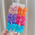 Set of 10 colorful grosgrain ribbon bow hair clips for girls daily wear on display card - 10-Piece Saturated Colors Set (10AM)