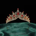 Luxuriöse barocke Gold-Tiara mit roten Marquise-Steinen für Braut oder Gala-Events - Gold Basis Roter Strass Stil (HGA005) / Gold