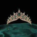 Barock Luxus Gold Tiara mit grünen Kristallen für Hochzeit Brautkleid Detailansicht - Gold Basis Grüner Strass Stil (HGA005) / Gold