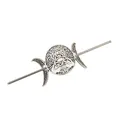 Close-up of vintage silver alloy hair pin with hollow Celtic knot and crescent moon motifs - Silver